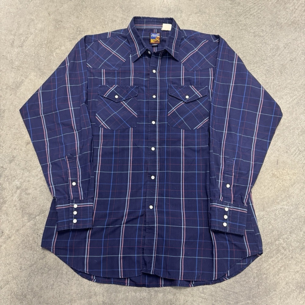 Vintage Men's Blue Pearl Snap Western Rock Canyon Rodeo Striped Large
